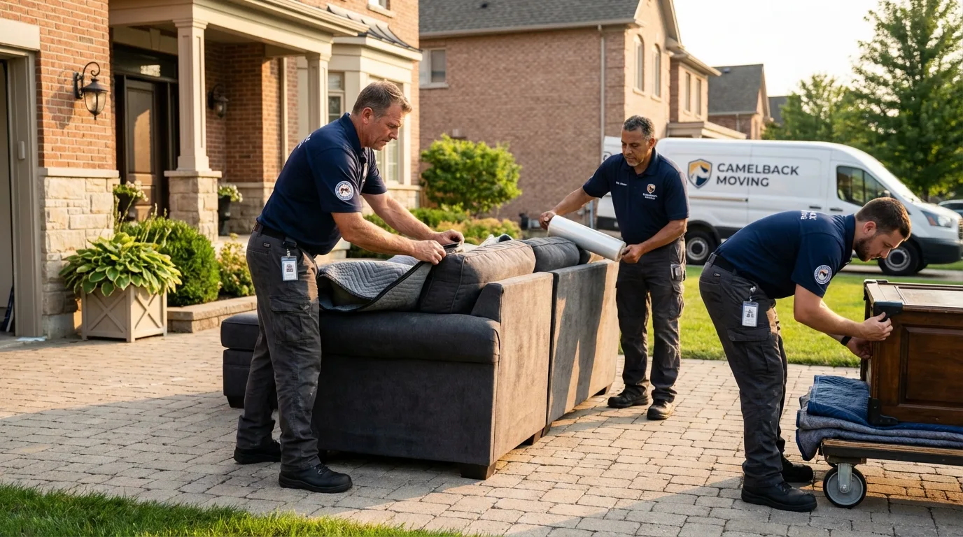 Large estate moving crew wrapping furniture in Greenbelt, MD