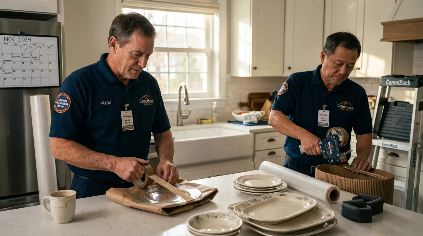 Professional crew packing kitchen dishware in Greenbelt, MD